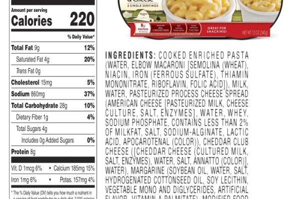 Mac and cheese cup nutrition facts