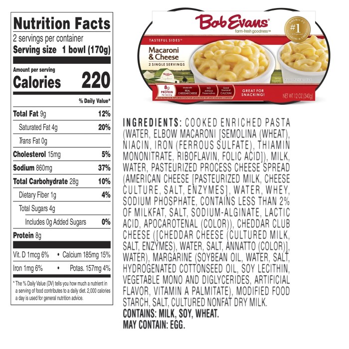 Mac and cheese cup nutrition facts