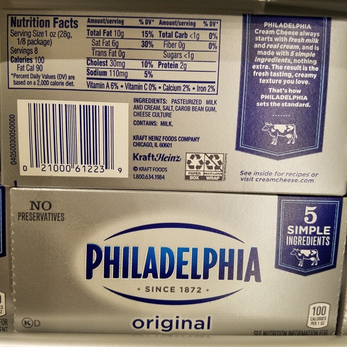 Nutrition facts on philadelphia cream cheese