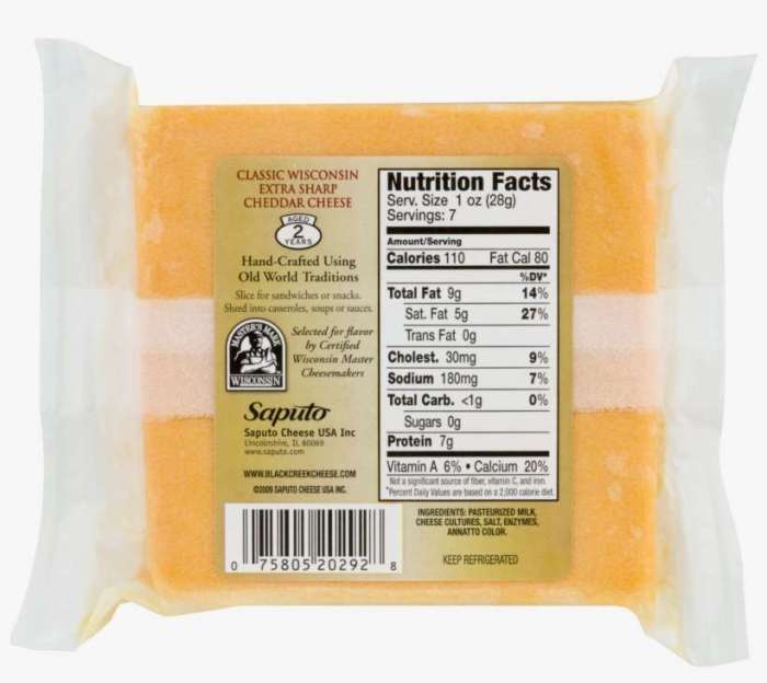 Cheddar cheese slice nutrition facts