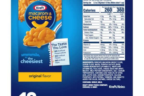 Kraft macaroni and cheese nutrition label