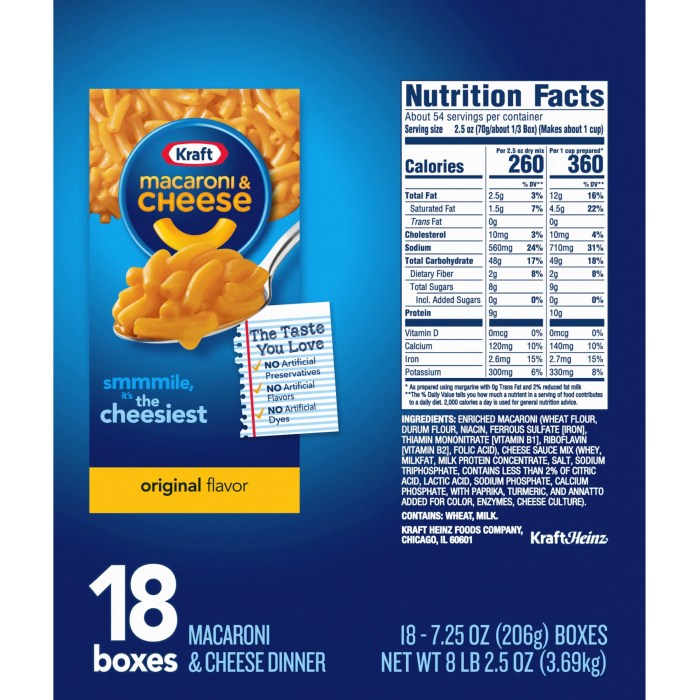 Kraft macaroni and cheese nutrition label