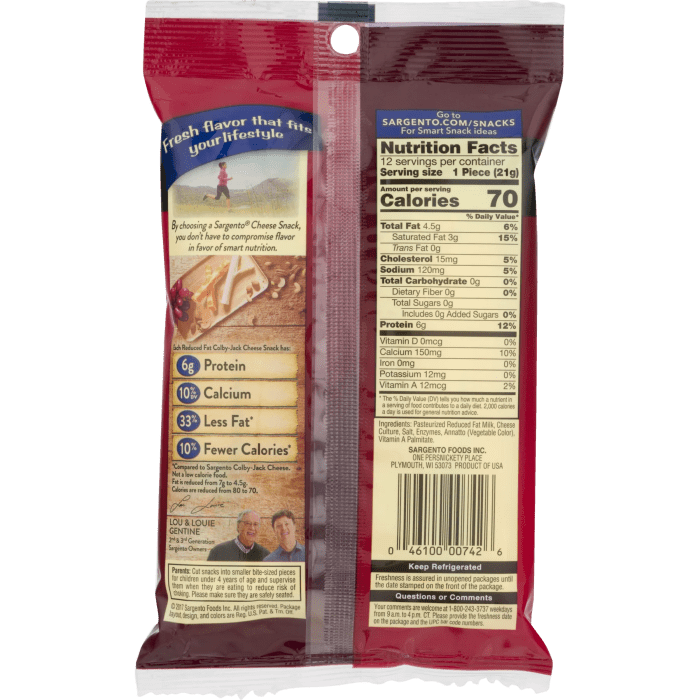 Sargento cheese stick nutrition info