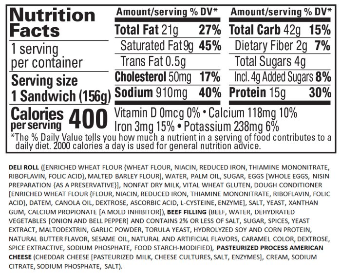 Philly cheese steak nutrition