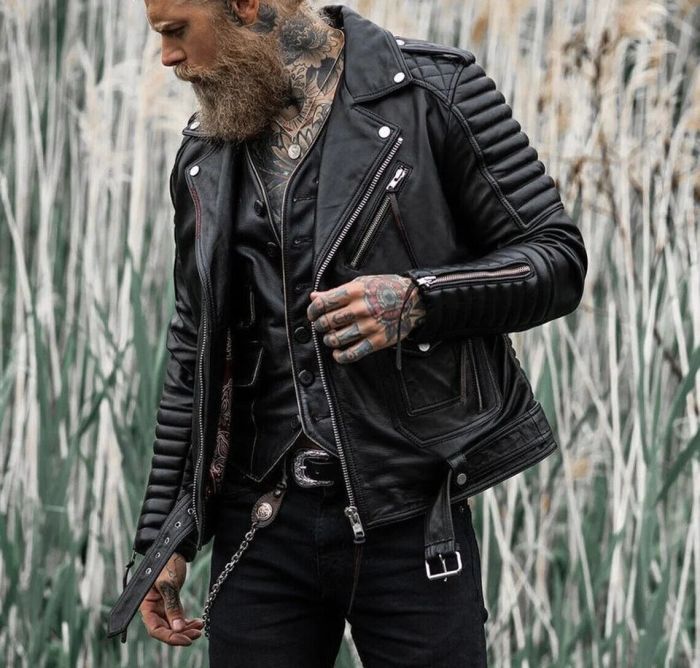 Mens black leather jacket fashion